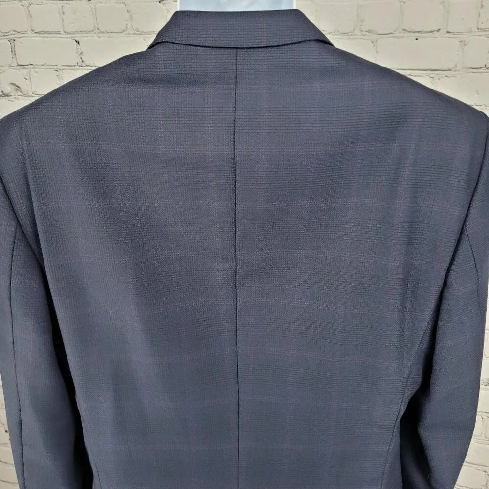 Hugo Boss x Nordstrom Blue 100% Wool Super 120 Drago Check Blazer Sport Coat 42L